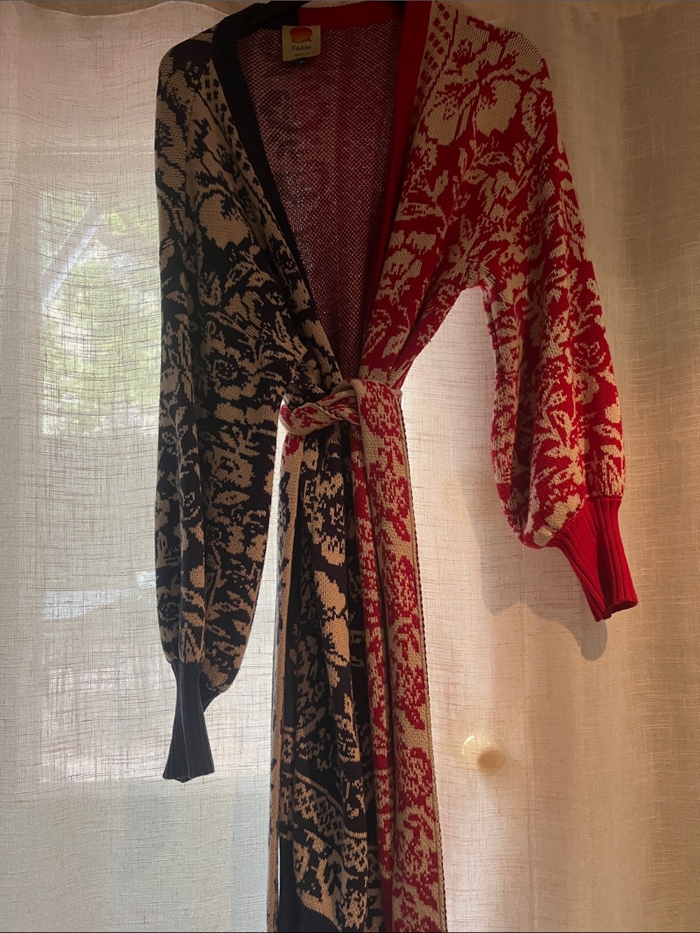 FARM Rio Red, Black & Cream Floral Knit Cardigan Wrap